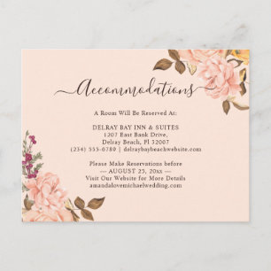Carte d'hébergement Florale Or Rose