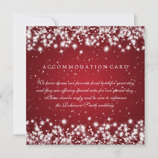 Carte d'hébergement Mariage Winter Sparkle Red (Devant)