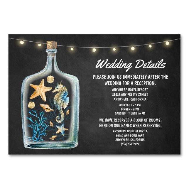 Carte d'hébergement Nautique Réception de mariage (Devant)