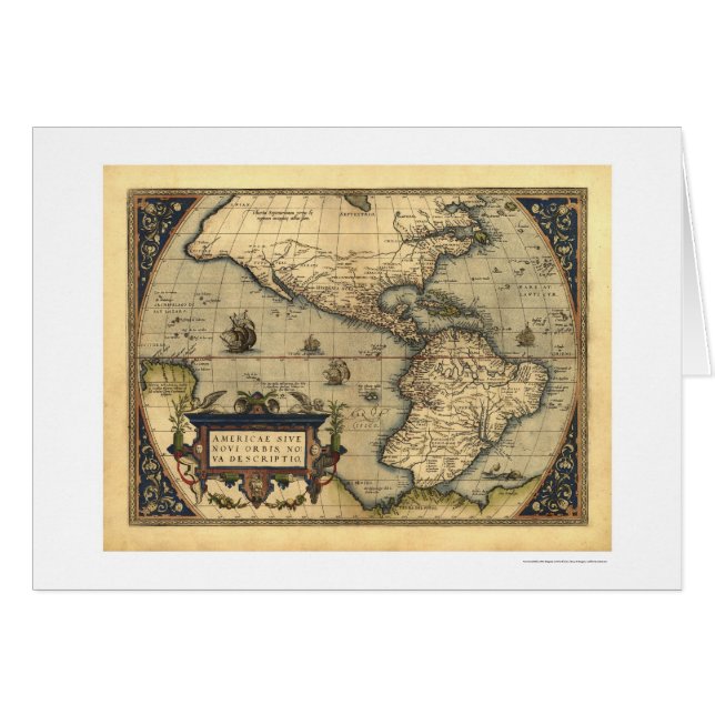Carte d'hémisphère de l'ouest par Ortelius 1570 (Devant horizontal)