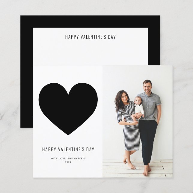 Carte d'Heureuse Sainte-Valentin minimaliste Black (Devant / Derrière)