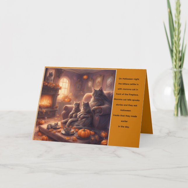Carte d'histoire d'Halloween pour chats confortabl (Devant)