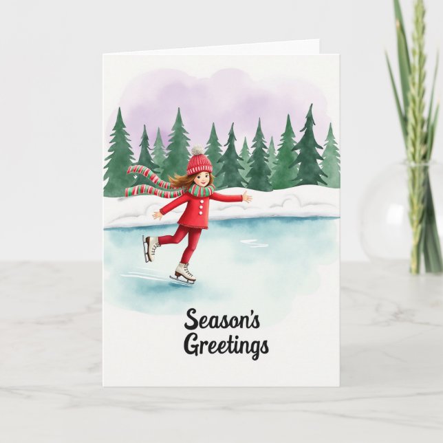 Carte d'hiver de patinage sur glace (Devant)
