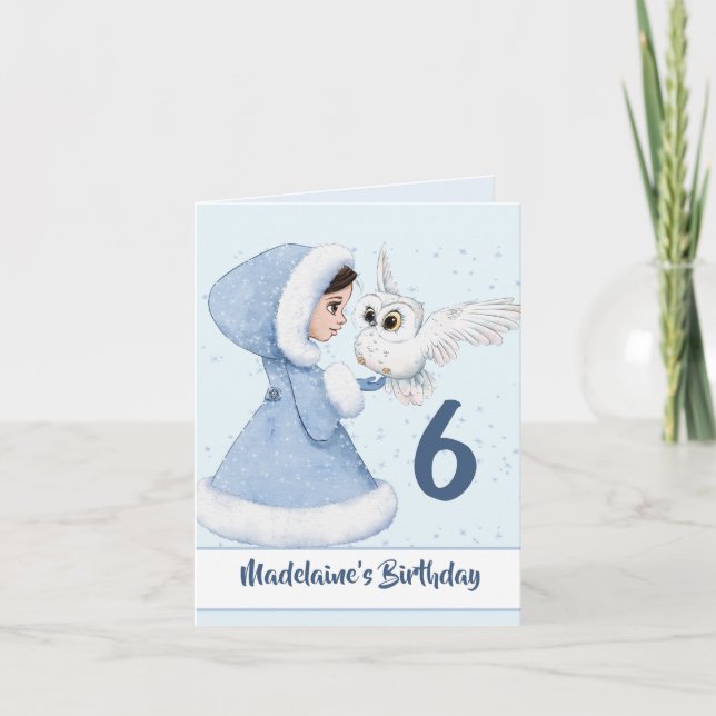 Carte d'hiver Girls Princess Birthday Owl (Devant)