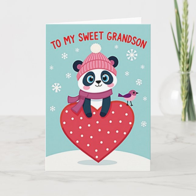 Carte d'hiver pour petit-fils Panda douce (Devant)