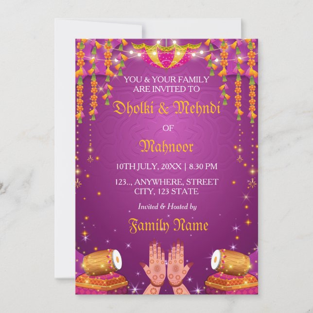 Carte Dholki & Mehndi Night Invitation (Devant)
