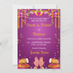Carte Dholki & Mehndi Night Invitation
