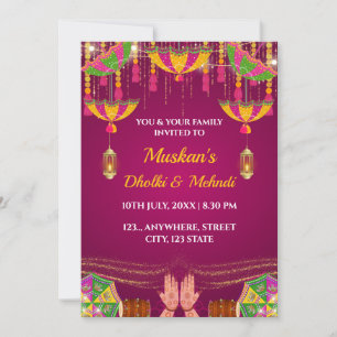 Carte Dholki & Mehndi Night Invitation