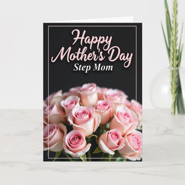 Carte d'hommage à maman avec des roses roses (Devant)