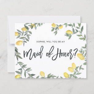 Carte d'honneur Boho Watercolor Lemon Wreath Maid