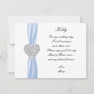 Carte d'honneur Diamond Heart Blue Mariage Maid Of