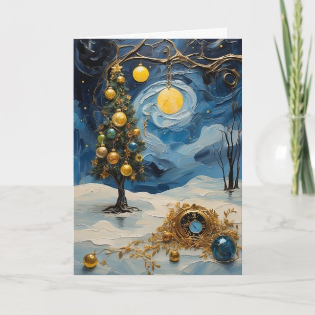 Carte d'horloge étoilée | Art de Noël Abstrait (Devant)