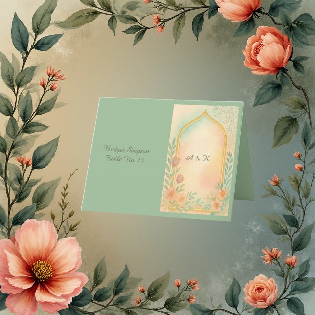 Carte d'hôte Soft Pastel Gold Floral Arch Mariage (Créateur téléchargé)