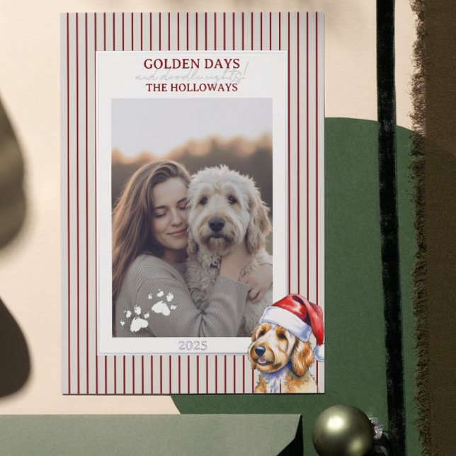 Carte d'huile de canne d'hiver Golden Doodle (Send Paw-liday Greetings with this Holiday Pun Watercolor Golden Doodle Foil Card! )