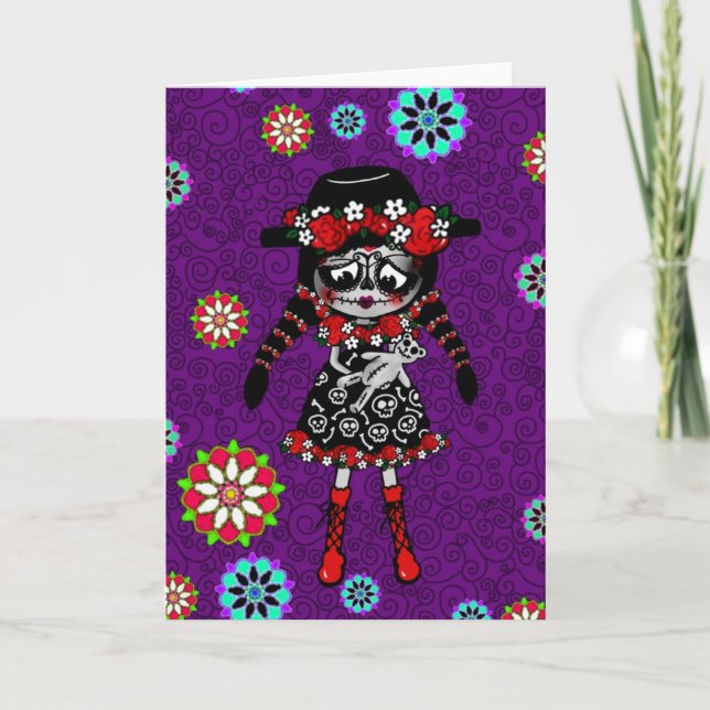 Carte Día de Muertos Kawaii Fille personnalisée (Devant)