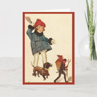 Carte Diable de chasse de fille et de teckel de