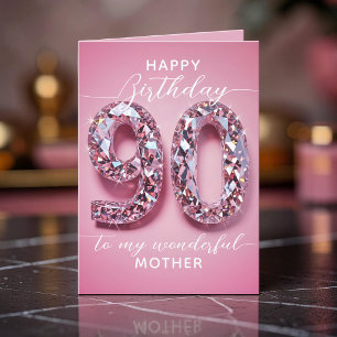 Carte Diamant Rose Étincelant 90e Anniversaire pour Mère