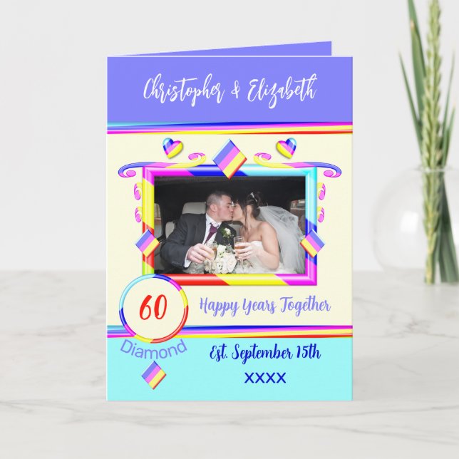 Carte Diamond 60e anniversaire ajouter des noms photo vi (Devant)