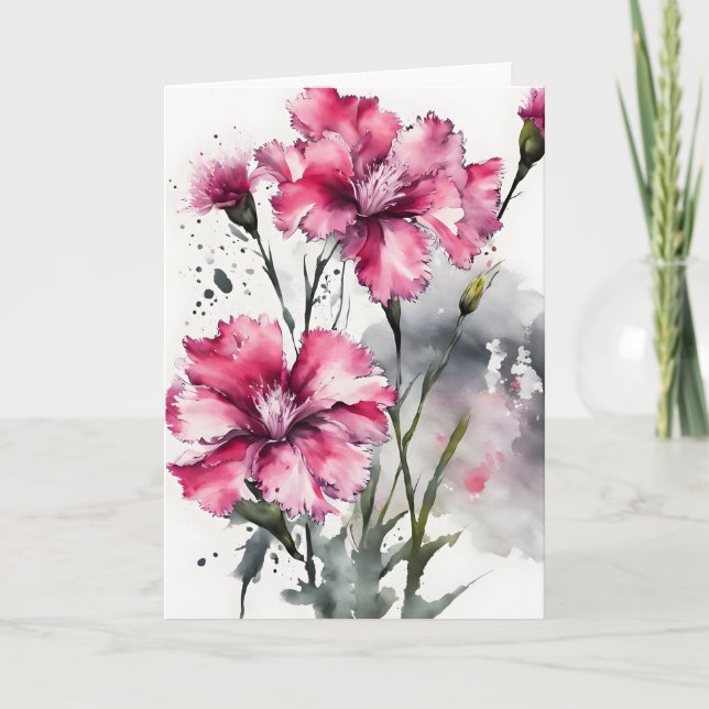 Carte Dianthus - Watercolor flowers (Devant)