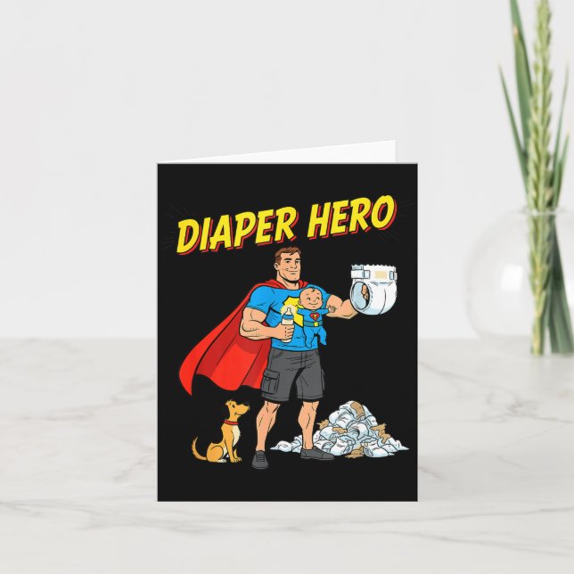 Carte Diaper Hero Funny Cartoon Dad Design For New Fathe (Devant)