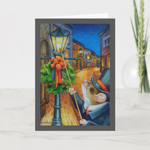 Carte Dickens Christmas Lamplighter Souris aquarelle Art