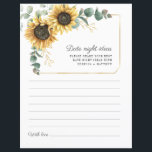 Carte d'idées de la nuit Eucalyptus Tournesol vert<br><div class="desc">Budget Sunflower Eucalyptus Floral mariage date les cartes d'idées de nuit. Créez une carte d'idées de dattes de Fête des mariées florale de tournesol moderne avec ce modèle mignon avec un beau bouquet floral rustique avec une typographie simple et moderne. CONSEIL : Des cartes de suite mariage comme RSVP, des...</div>