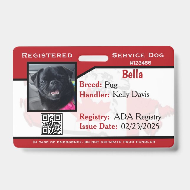 Carte d'identité Badge de chien de service rouge (Avant)