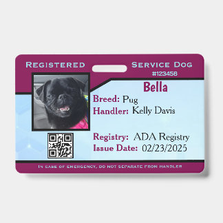 Carte d'identité Badge pour chien de service Bleu/