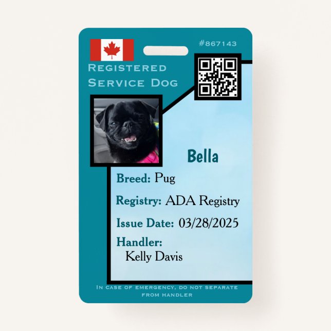 Carte d'identité de chien de service Badge vertica (Devant)