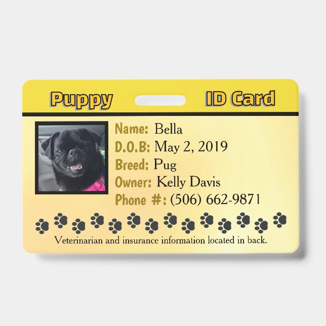 Carte d'identité de chiot - Badge jaune (Avant)