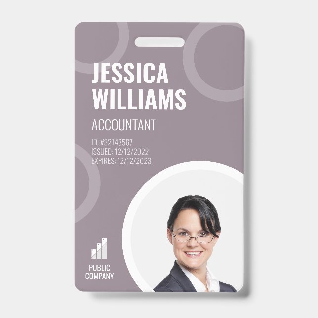 Carte d'identité de l'employé Moderne Grise Badge  (Avant)