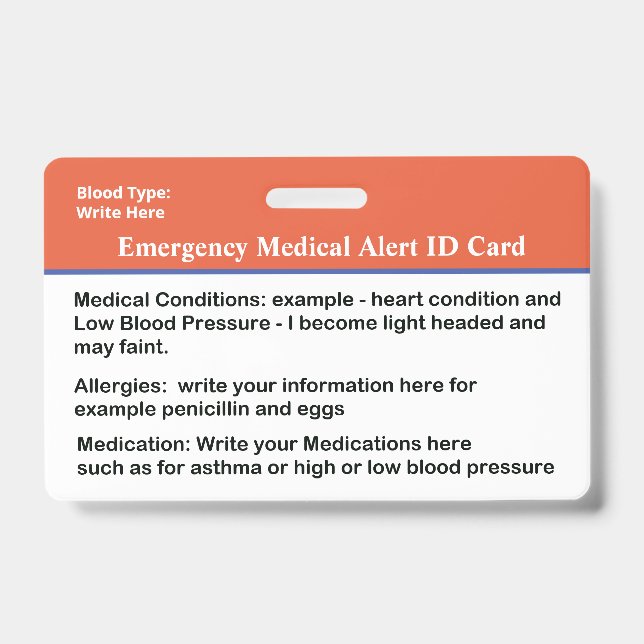Carte d'identité personnalisée Badge d'alerte médi (Avant)
