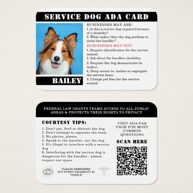 Carte d'identité photo de chien service Badge Etiq (Devant & derrière)