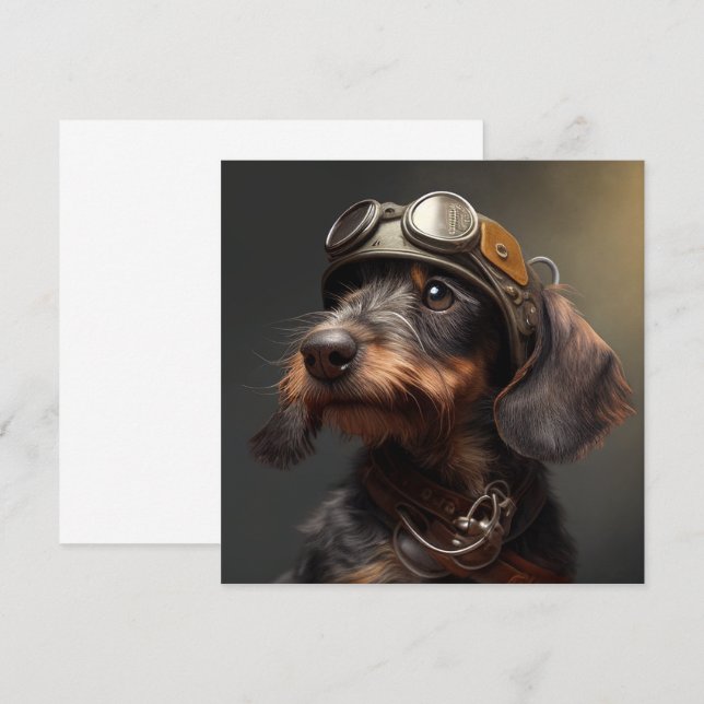 Carte Dieselpunk À poils durs Dachshund Steampunk (Devant / Derrière)