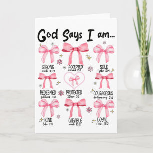 Carte Dieu dit que je suis rose Coquette chrétien Jésus 