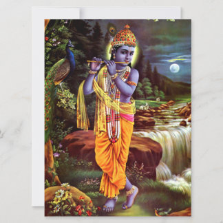 Carte Dieu hindou Krishna avec flûte
