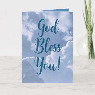 Carte Dieu vous bénisse Nuages Ciel Bleu Religieux Anniv