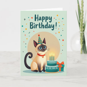 Carte d'illustration de chat d'anniversaire douce