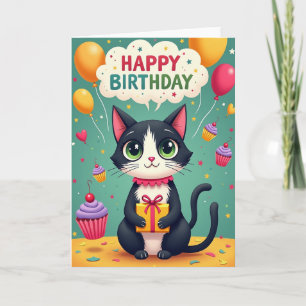 Carte d'illustration de chat joyeux
