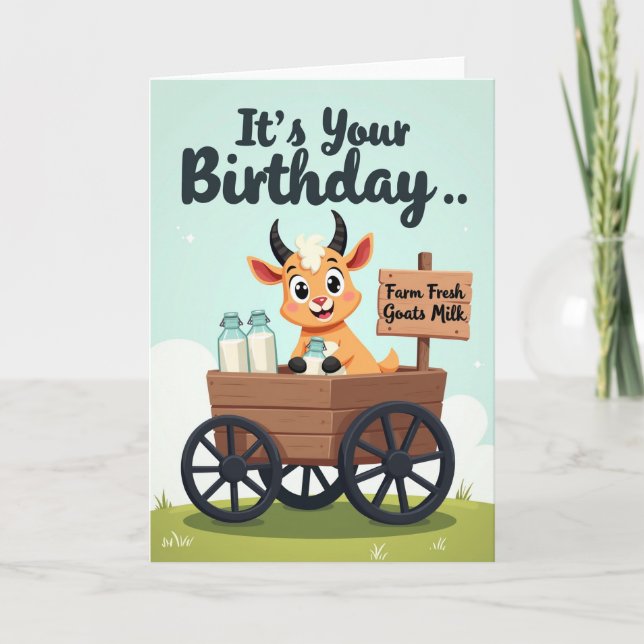 Carte d'illustration de chèvre joyeuse pour annive (Devant)