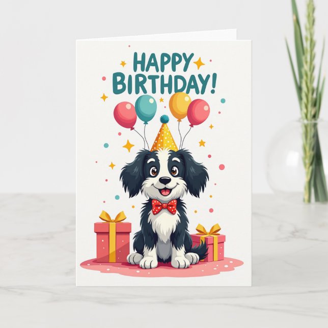 Carte d'illustration de chiot à la fête (Devant)