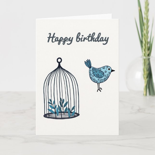 Carte d'illustration d'oiseau à tourbillon joyeux (Devant)
