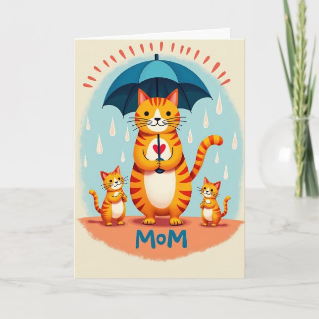 Carte d'illustration féline de maman protectrice (Devant)