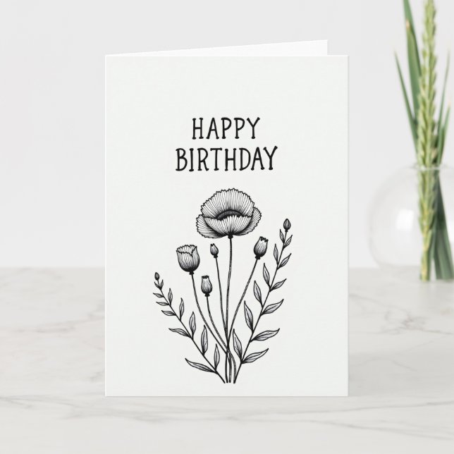 Carte d'illustration florale pour vœu d'anniversai (Devant)