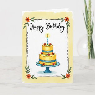 Carte d'image de gâteau d'anniversaire floral
