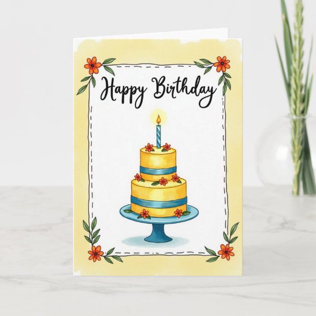 Carte d'image de gâteau d'anniversaire floral (Devant)