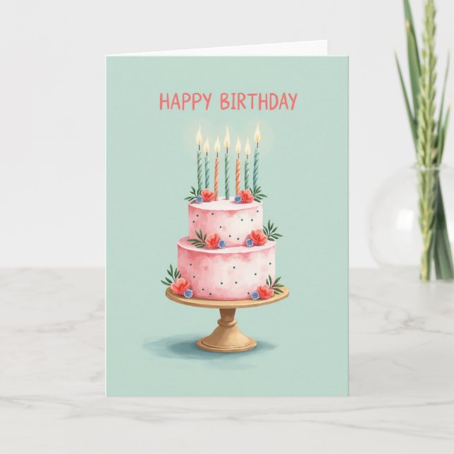Carte d'image de gâteau d'anniversaire floral (Devant)