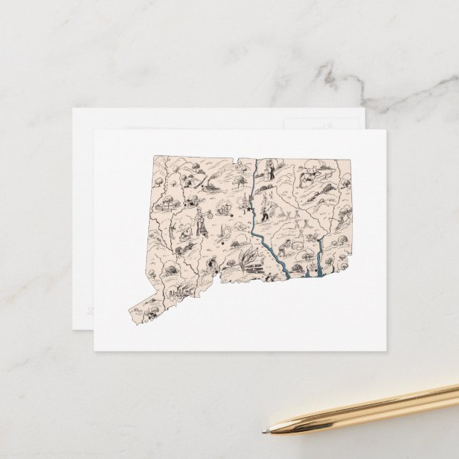 Carte d'image Vintage Connecticut Antique Chart (Devant/Arrière en situation)