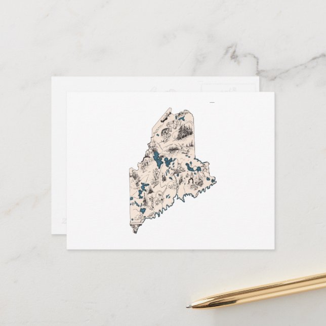 Carte d'image Vintage du Maine Antique State Chart (Devant/Arrière en situation)