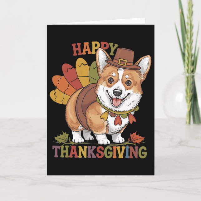 Carte Dinde de chien Corgi de Thanksgiving  (Devant)